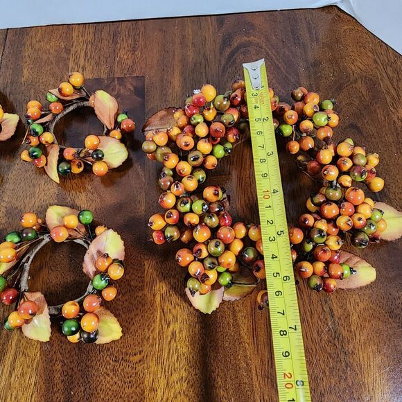 autumn-themed Berry Candle Rings Fall Candle Rings Wreaths Lot of 9 - Picture 5 of 5